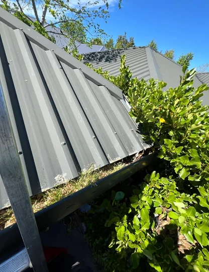 A real Mobi-Vac job: gutter full of grass and debris before cleaning