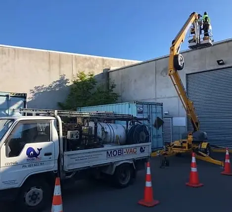 Mobi-Vac truck and access equipment on a commercial site in Christchurch
